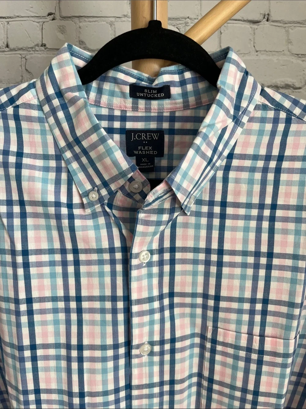 J. Crew Men’s Pink & Blue Plaid Cotton Button-Down Shirt XL